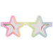 Pastel rainbow star-shaped novelty glasses with pink, green, and blue frames designed as a fun party accessory.