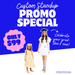 Promotional poster on bright blue background featuring a 6-foot tall cardboard cutout of a young woman in white graduation cap and gown next to a 3-foot tall cutout of a young girl in a pale yellow dress, with pink badge showing "only $99" and text reading "celebrate your grad-then and now.