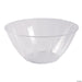 Clear plastic disposable bowl with a wide oval shape and ribbed sides, holding a five-quart capacity.