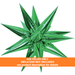 Bright green metallic starburst-shaped balloon with multiple pointed spikes radiating outward and reflective surface details.