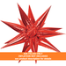 Red starburst-shaped foil balloon with multiple pointed spikes radiating outward, marked air-filled only with inflation not included.