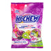 Hi-Chew Superfruit: soft chewy fruit candy cubes, in a mix of bright colors. Sold in a 3.17 oz clear plastic peg bag that hangs from a printed header card, with the candy visible inside.