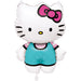 Hello Kitty Supershape balloon featuring Hello Kitty with a pink bow, teal outfit, white face, and black whisker details.