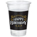 Better With Age Birthday clear plastic cup with a black wraparound label, white Happy Birthday lettering, and gold decorative accents, sold in a 20-count pack.