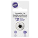 Wilton #21 open star decorating tip in a clear round plastic case with packaging showing examples of stars and shells it can create.