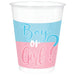 The Big Reveal plastic cup with blue and pink “Boy or Girl?” design in white lettering, sold in a 25-count pack.