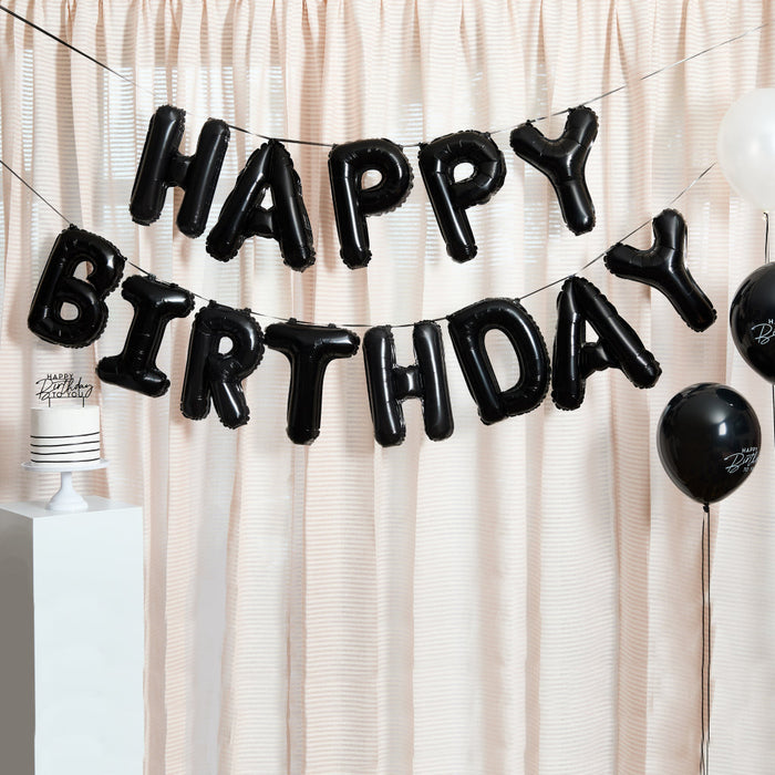 Black Happy Birthday Foil Balloon Garland | 1ct