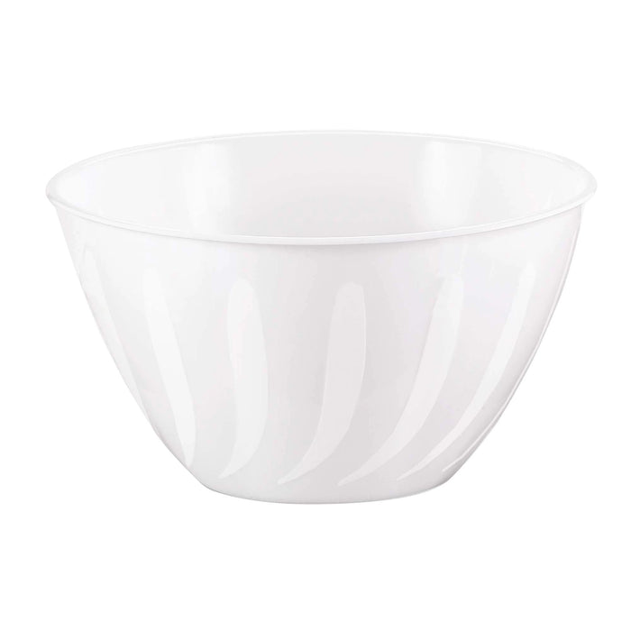 A white 24 Ounce Plastic Bowl tht is 5.5 inches in diameter.