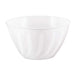 A white 24 Ounce Plastic Bowl tht is 5.5 inches in diameter.