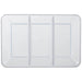 A clear 9 inch by 14.2 inch Rectangular Sectional Platter.