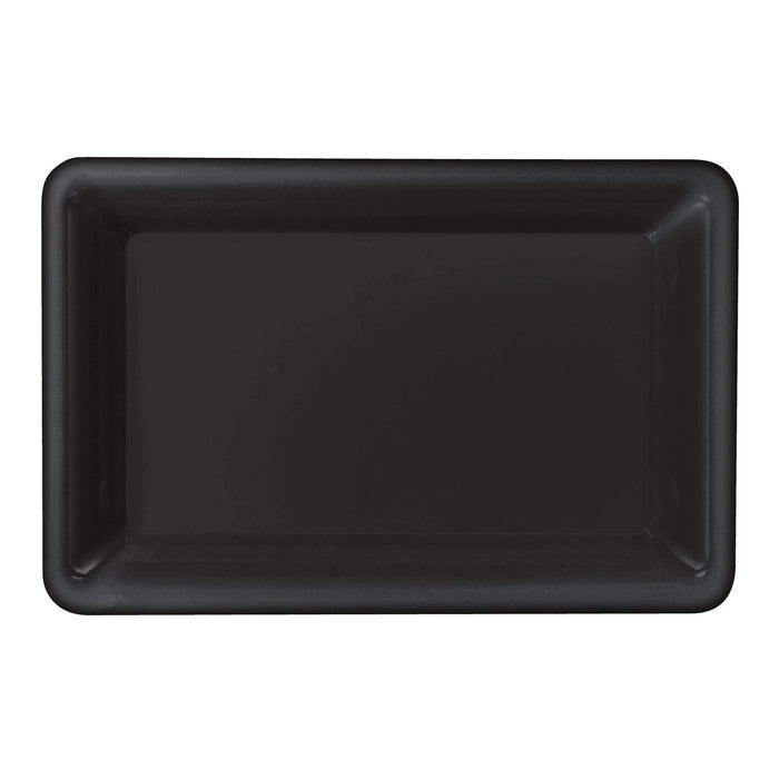 A black 9" x 14.25" Rectangular Plastic Platter.