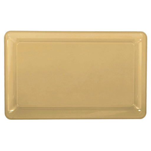 A gold 9" x 14.25" Rectangular Plastic Platter.