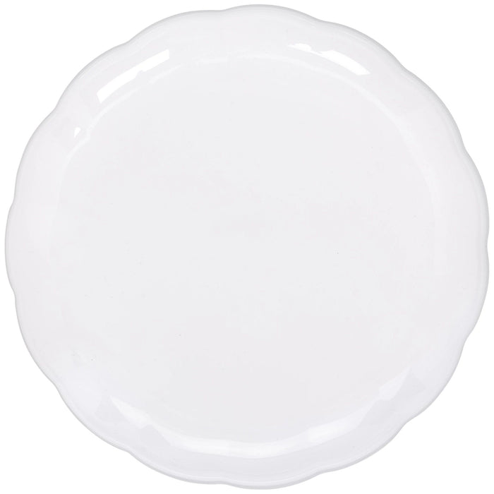 A white 12-inch Plastic Scalloped Platter.