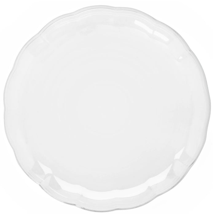 A clear 12-inch Plastic Scalloped Platter.