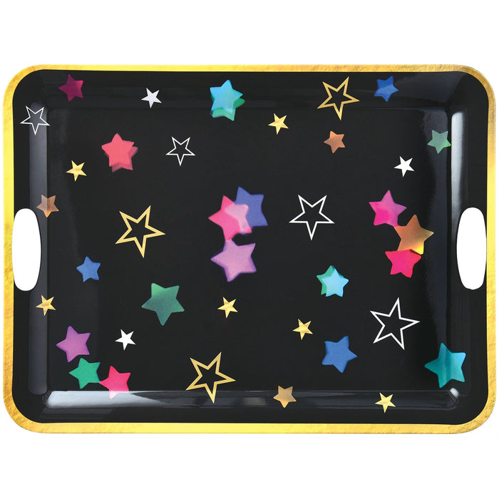 A 14 1/5" x 19 1/2" New Year's Starlight Plastic Tray.