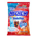 Hi-Chew Soda Pop Ramune Cola: a lollipop, dark brown in color. Sold in a 2.82 oz clear plastic peg bag that hangs from a printed header card, with the candy visible inside.