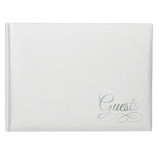 White Paper Guest Book W/Silver Detail | 1ct