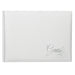 White hardcover guest book with subtle silver “Guests” script in elegant calligraphy, designed for collecting signatures and messages at weddings and special events.