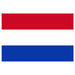 Horizontal flag with three equal stripes in red, white, and blue, mounted on a stick.