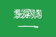 Green flag with white Arabic calligraphy at the top and a white sword below, attached to a wooden stick.