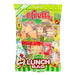 Efrutti Sour: novelty gummy candies shaped like little foods. Sold in a 2.7 oz printed bag styled like a lunch sack, printed with the brand name and product.