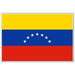 Venezuelan flag featuring horizontal yellow, blue, and red stripes with white stars on the blue band, attached to a wooden stick.