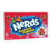 Nerds Gummy Clusters: gummy clusters coated in tiny crunchy Nerds. Sold in a 3 oz rectangular cardboard theater box, printed with the brand name and product.