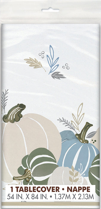 A 54" x 84" Thanksgiving Modern Pastel Table Cover in a package.