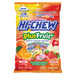 Hi-Chew Plus Fruit: soft chewy fruit candy cubes, in a mix of bright colors. Sold in a 2.82 oz clear plastic peg bag that hangs from a printed header card, with the candy visible inside.