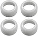 Four white plastic coupler rings with vertical ridged texture arranged in a two-by-two grid layout.
