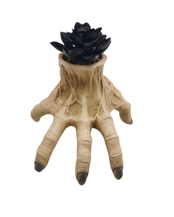 Full-length product photo of the 7" Resin Zombie Hand Succulent, shown against a plain white background. A Halloween decoration.