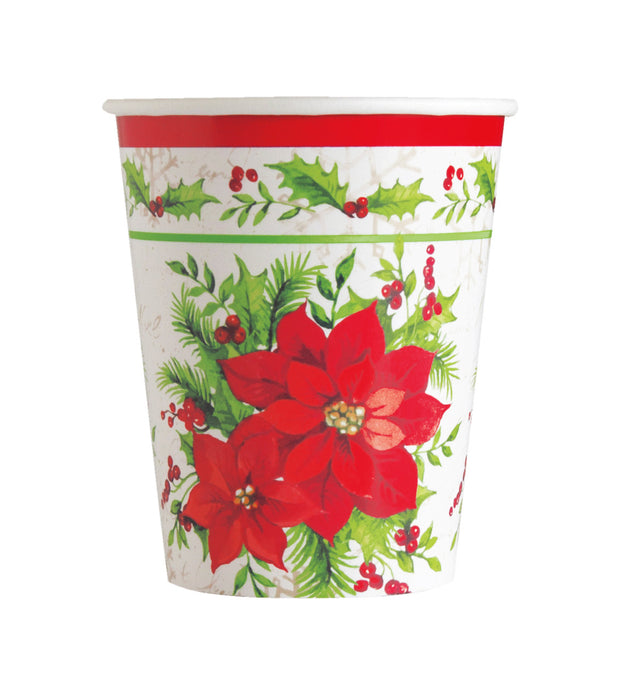 Christmas Festive Poinsettia Paper Cups 9oz | 8 ct