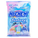 Hi-Chew Fantasy Mix: soft chewy fruit candy cubes, in a mix of bright colors. Sold in a 3 oz clear plastic peg bag that hangs from a printed header card, with the candy visible inside.