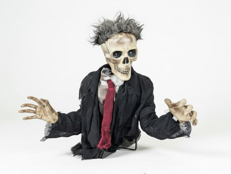 Full-length product photo of the Animated Groundbreaker Skeleton, shown against a plain white background — an animated, motion or sound-activated prop. A Halloween decoration.