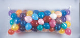 Clear balloon drop bag filled with assorted colorful balloons for display, with balloons not included.