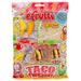 Efrutti Taco Twosday Gummi Candy: novelty gummy candies shaped like little foods. Sold in a 2.7 oz clear plastic peg bag that hangs from a printed header card, with the candy visible inside.