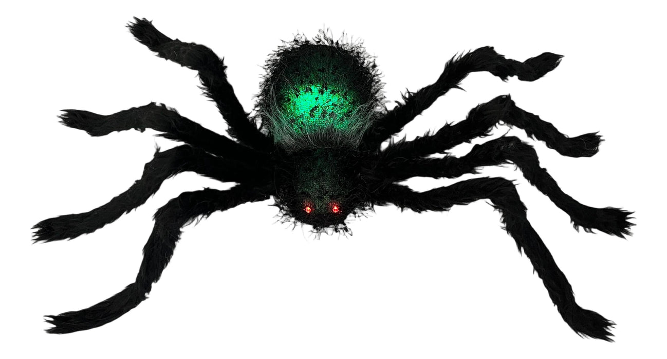 Full-length product photo of the 43" Light-Up Black Spider, shown against a plain white background — with light-up details. A Halloween decoration.
