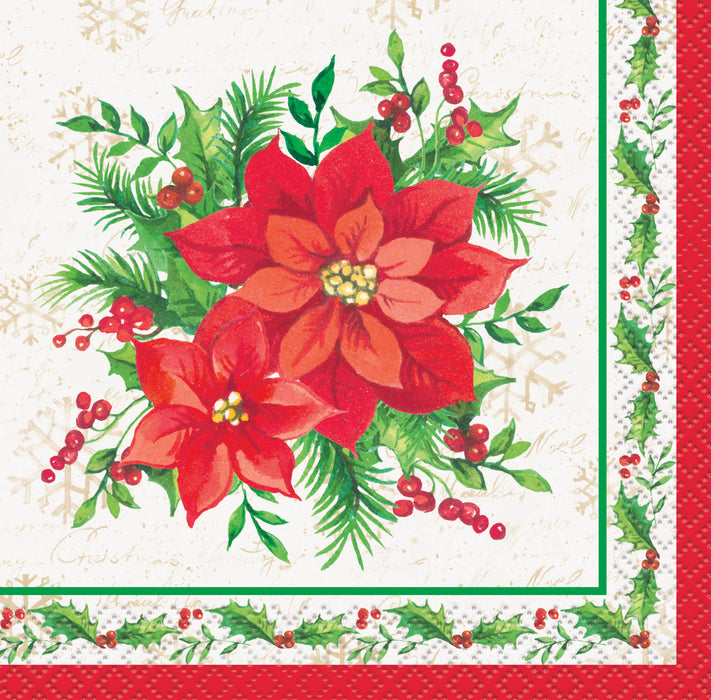 Christmas Festive Poinsettia Beverage Napkins | 16 ct