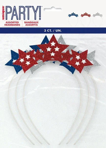 4th of July Glitter Star Headbands | 3ct