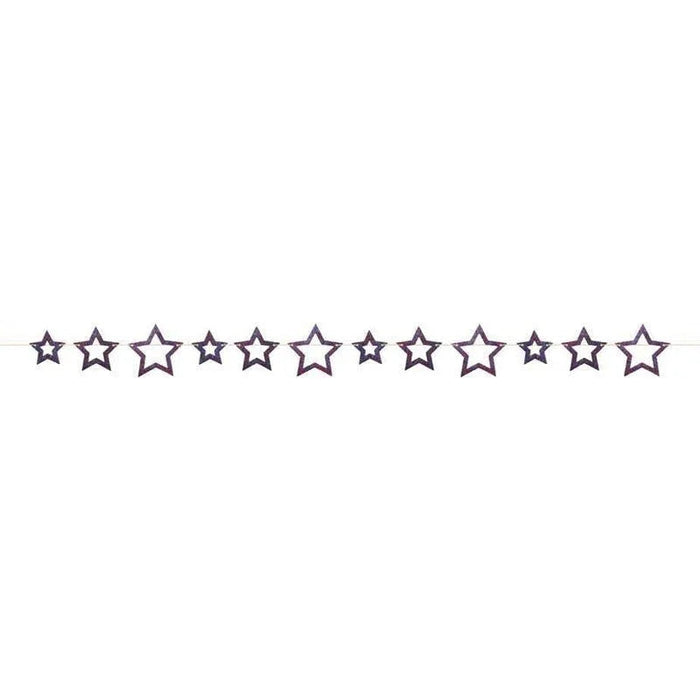 Row of thirteen purple outline stars connected by a thin line, arranged horizontally across a white background.