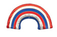 Red, white, and blue striped inflatable rainbow arch balloon with concentric curved bands in patriotic colors.