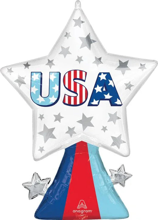 4th Of July USA Star Bursts SuperShape Mylar Balloon 32" | 1 ct