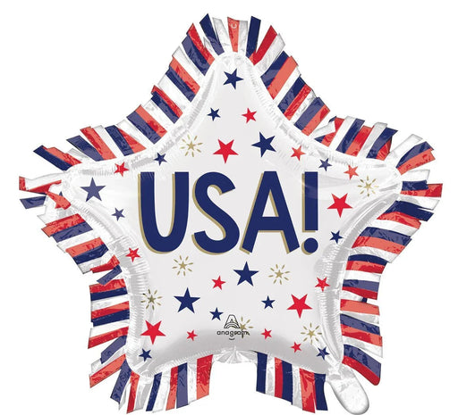 4th Of July USA Star Fringe SuperShape Mylar Balloon 28" | 1 ct