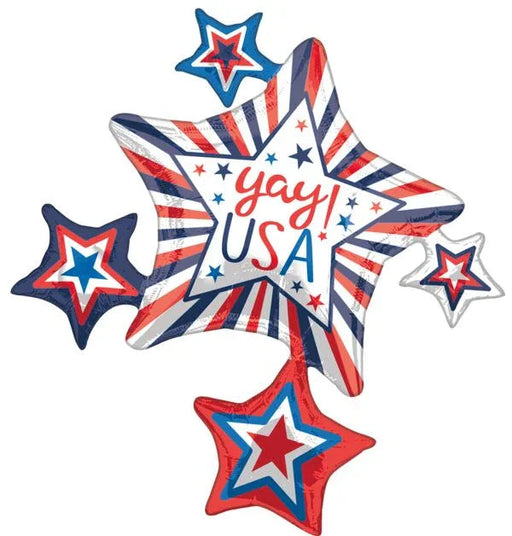 4th Of July Yay USA Star Cluster SuperShape Mylar Balloon 35" | 1 ct