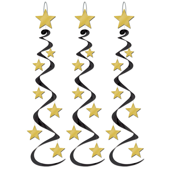 A cluster of hanging swirl decorations featuring a star design. Comes in a pack of 3.