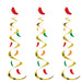 A cluster of hanging swirl decorations featuring a chili pepper design. Comes in a pack of 3.