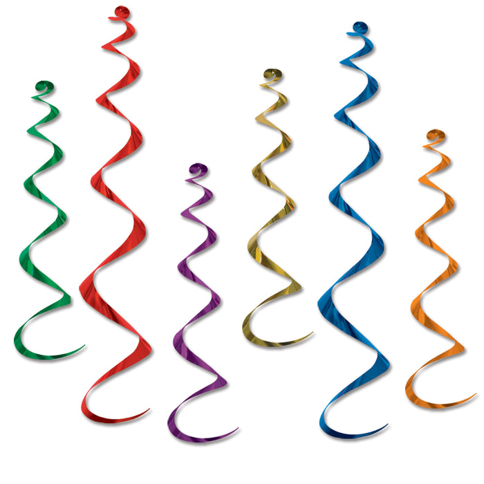 A hanging swirl decoration featuring a twirly whirlys design. Comes in a pack of 6.