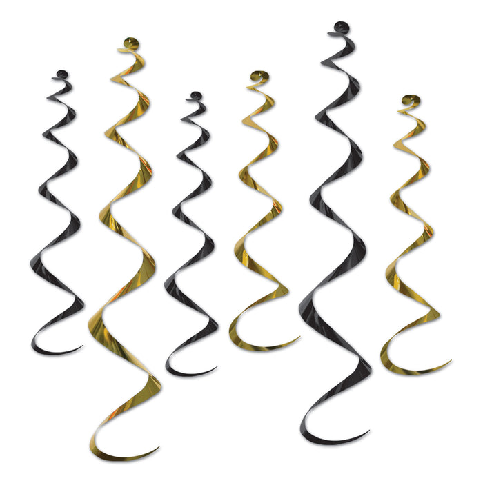 A hanging swirl decoration featuring a twirly whirlys design. Comes in a pack of 6.