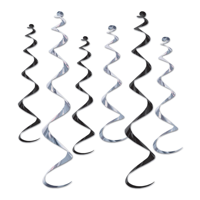 A hanging swirl decoration featuring a twirly whirlys design. Comes in a pack of 6.