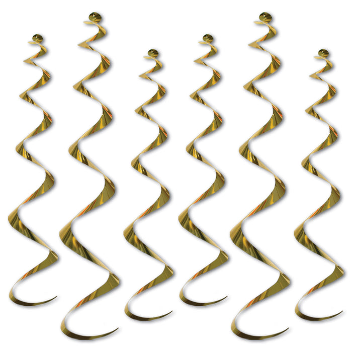 A hanging swirl decoration featuring a twirly whirlys design. Comes in a pack of 6.